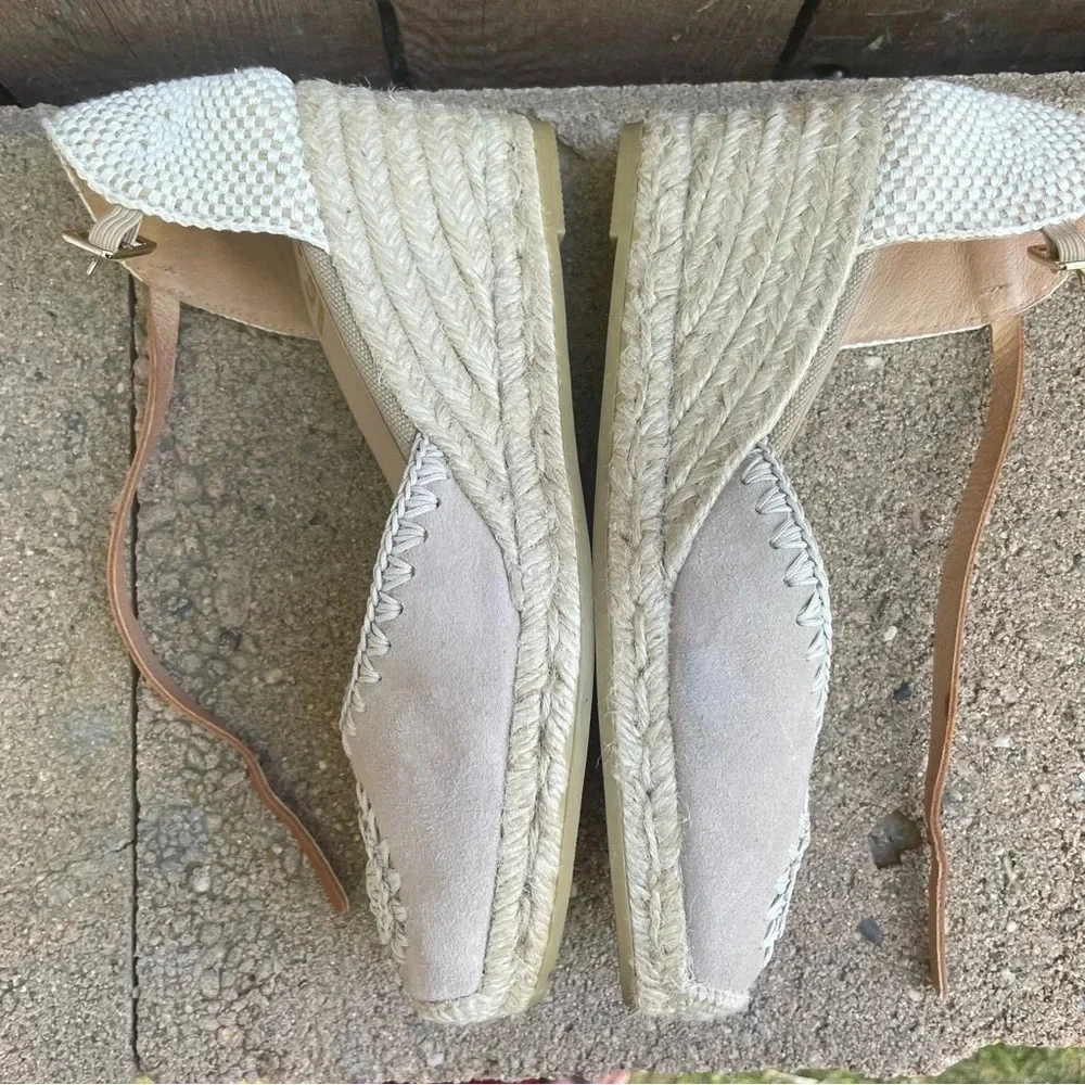 KANNA Women’s Cream Tan Espadrille Platform Wedge Heel Strap Shoe 39